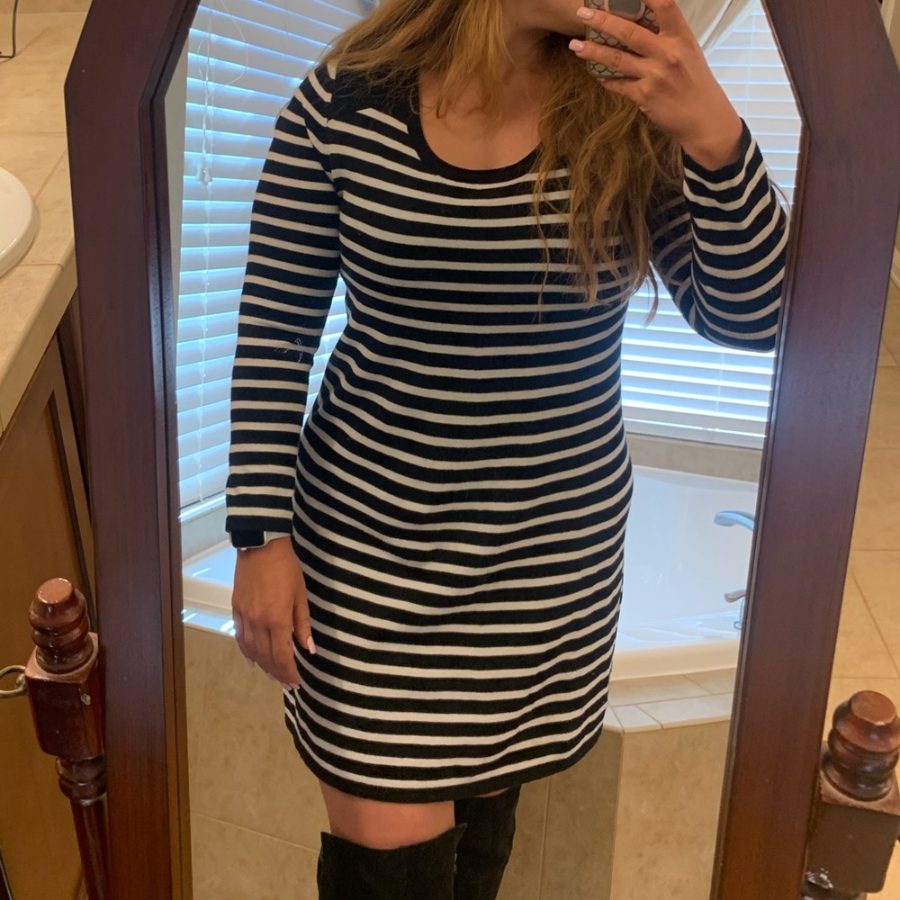 Black and white striped sweater mini dress